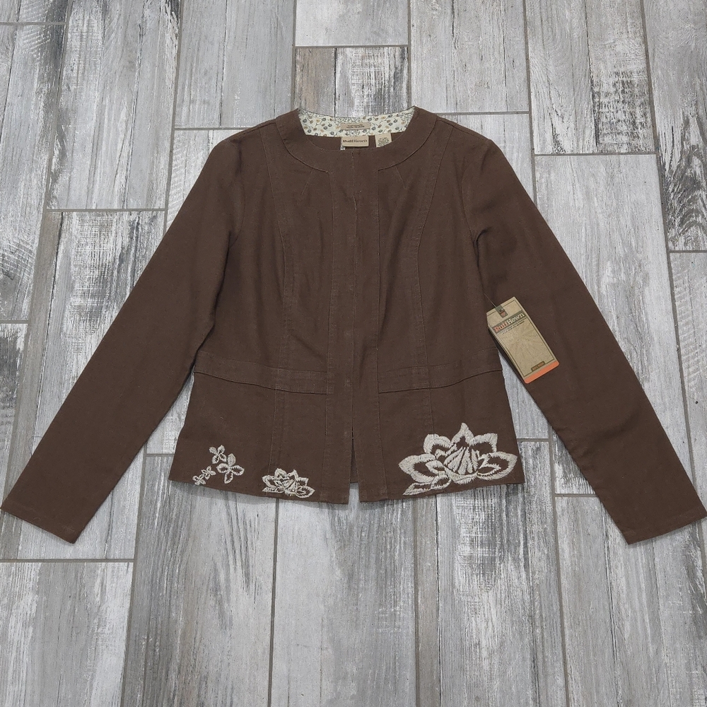 NWT Y2K RUFF HEWN Linen & Cotton Blend Embroidered Collarless Jacket - Picture 5 of 16